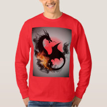 Dragon Smoke Silhouette Red Long-sleeved T-Shirt