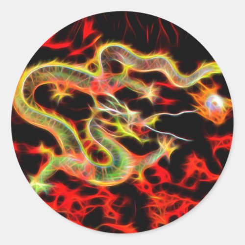 Dragon snake Fire on Lucky Energy Classic Round Sticker
