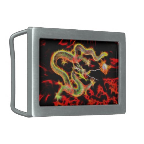 Dragon snake Fire on Lucky Energy Rectangular Belt Buckle