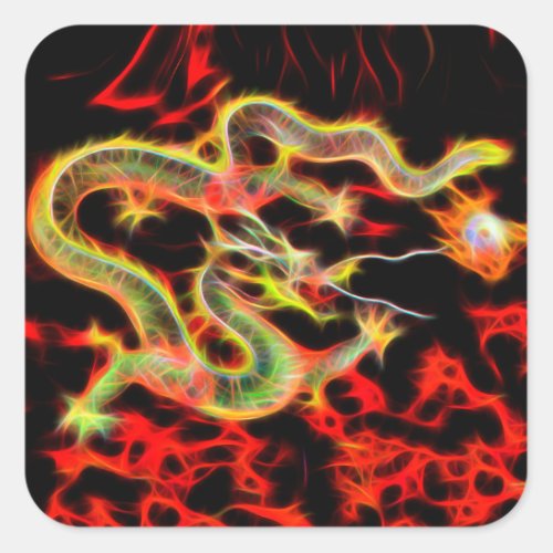 Dragon snake Fire on Lucky Energy Square Sticker