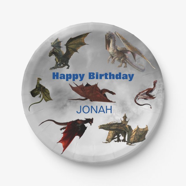 Dragon Species Fun Fantasy Personalized Birthday P Paper Plates (Front)