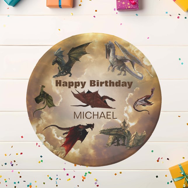 Dragon Species Fun Fantasy Personalized Birthday Paper Plates (Creator Uploaded)
