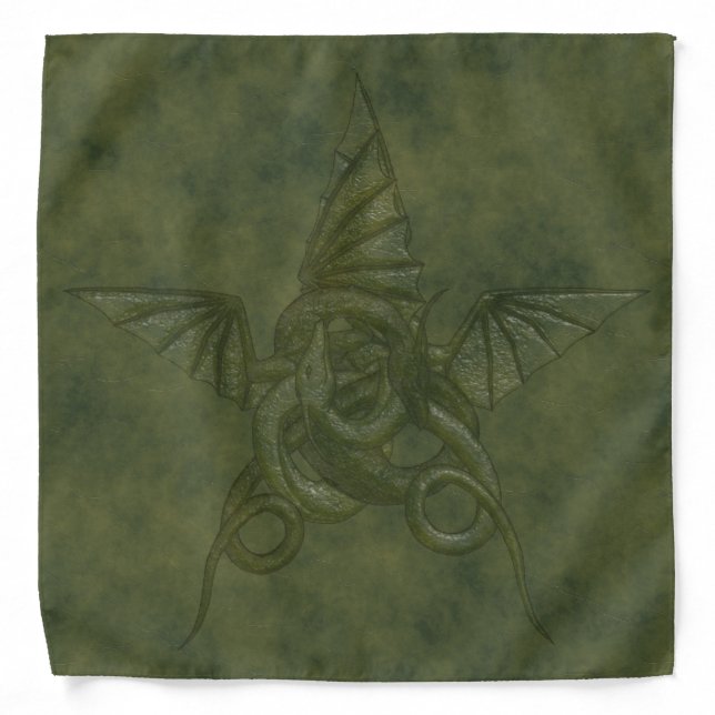 Dragon Star - Embossed Green Leather Image Bandana (Front)