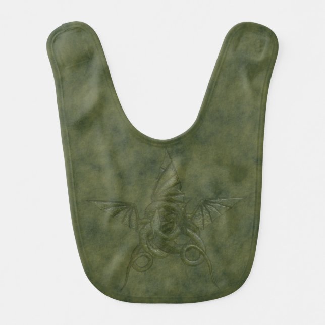 Dragon Star - Green Embossed Leather Image Baby Bib (Front)