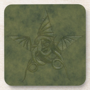 Dragon Star - Green Embossed Leather Image Beverage Coaster