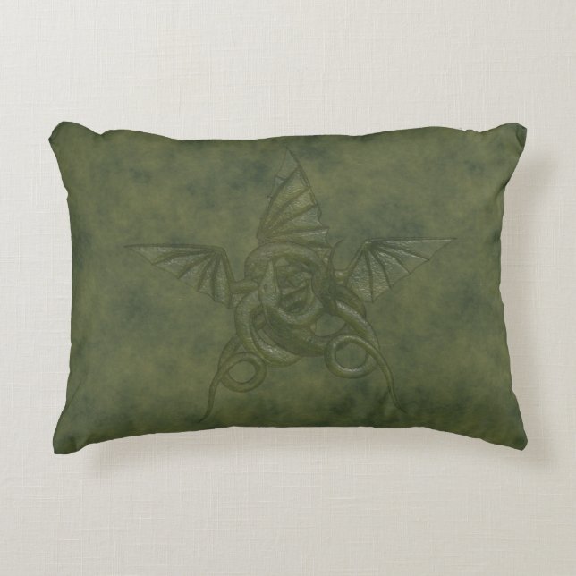 Dragon Star - Green Embossed Leather Image Decorative Pillow (Front)