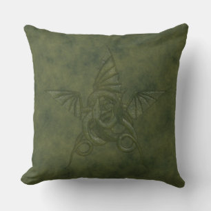 Dragon Star - Green Embossed Leather Image Throw Pillow