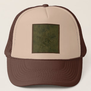 Dragon Star - Green Embossed Leather Image Trucker Hat
