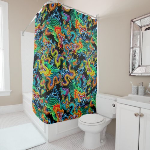 Dragon Storm _ Colorful Chinese Dragons Shower Curtain