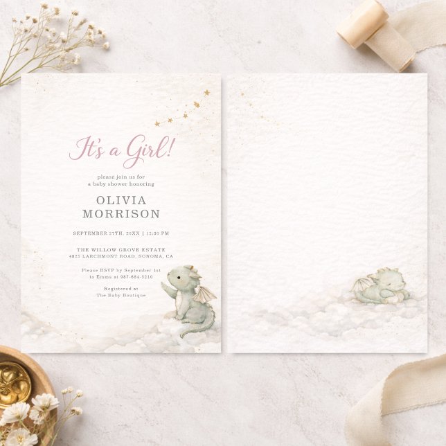 Dragon Storybook It's a Girl Baby Shower Invitation (Creator Uploaded)