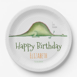 Dragon stretched out on the floor paper plates