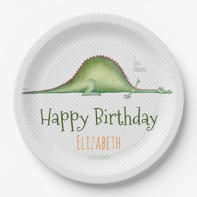 Dragon stretched out on the floor paper plates (Front)