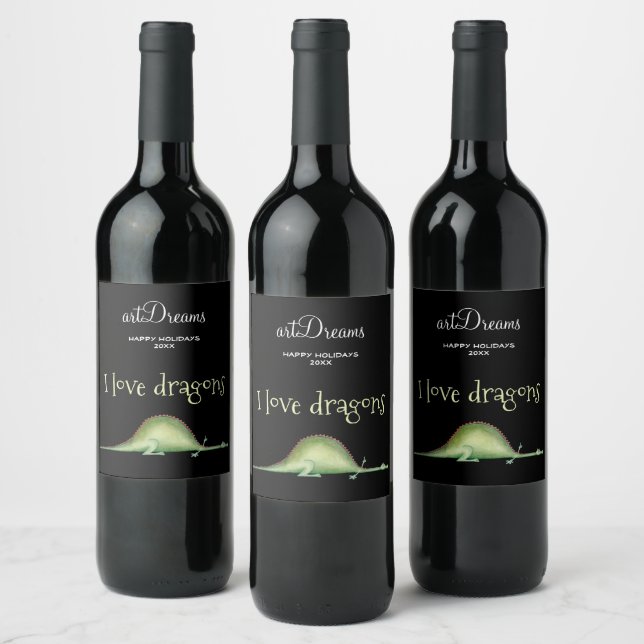 Dragon stretched out on the floor wine label (Bottles)