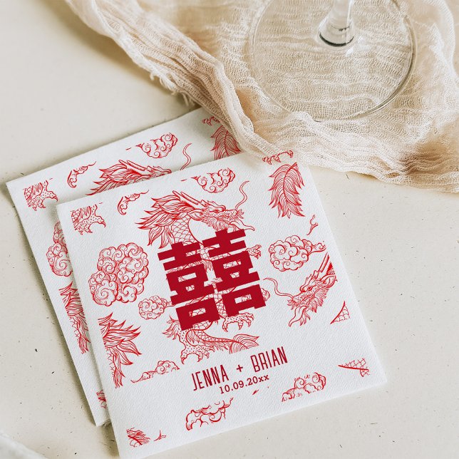 Dragon Style Double Happiness Symbol White Style Napkins (Creator Uploaded)