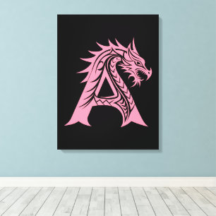 Dragon Styled Letter A, Dragon Alphabet, Monogram Canvas Print