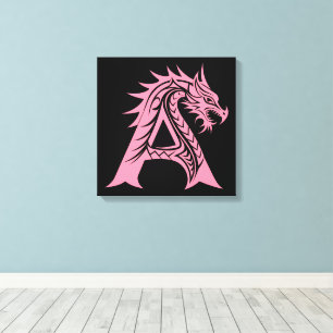 Dragon Styled Letter A, Dragon Alphabet, Monogram Canvas Print