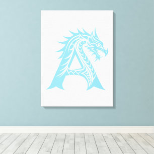 Dragon Styled Letter A, Dragon Alphabet, Monogram Canvas Print