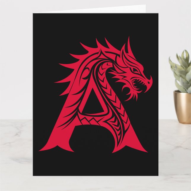 Dragon Styled Letter A, Dragon Alphabet, Monogram Card (Small Plant)