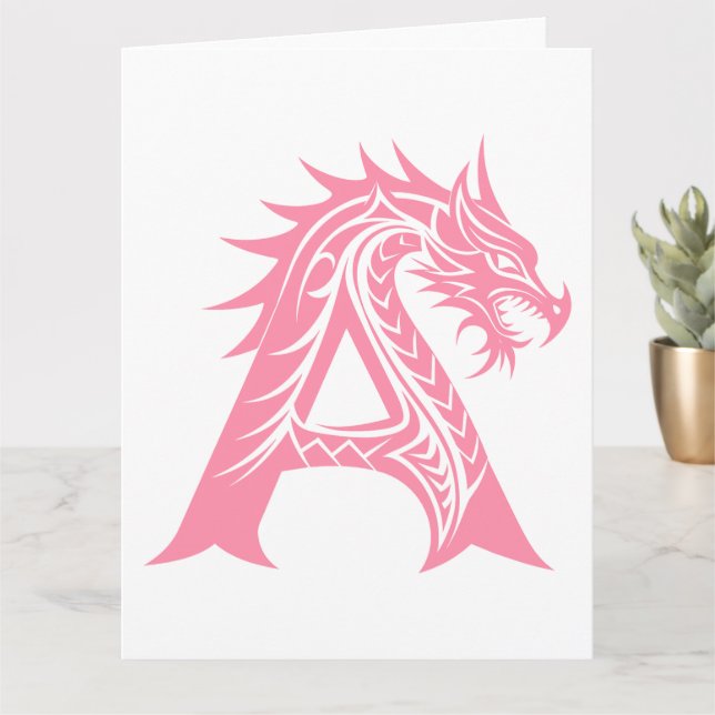 Dragon Styled Letter A, Dragon Alphabet, Monogram Card (Small Plant)