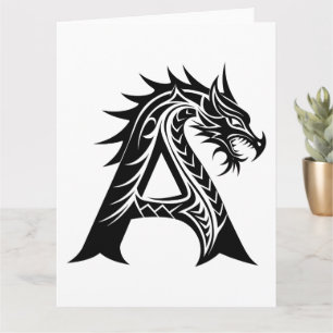 Dragon Styled Letter A, Dragon Alphabet, Monogram Card
