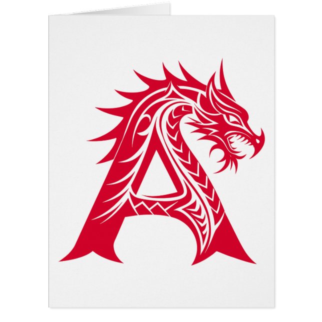 Dragon Styled Letter A, Dragon Alphabet, Monogram Cards (Front)