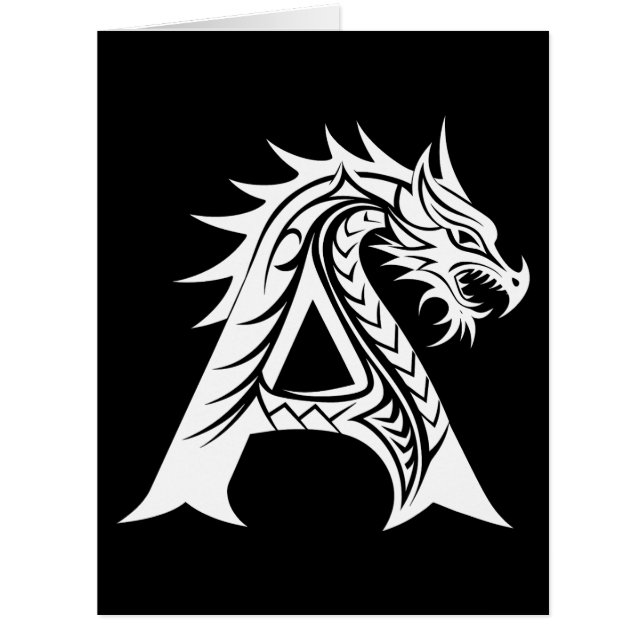 Dragon Styled Letter A, Dragon Alphabet, Monogram Cards (Front)