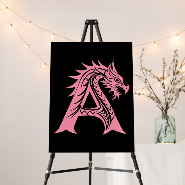 Dragon Styled Letter A, Dragon Alphabet, Monogram Foam Board (In Situ (Stand))