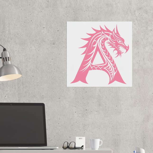Dragon Styled Letter A, Dragon Alphabet, Monogram Foil Prints (In Situ (Desk 2))