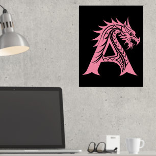 Dragon Styled Letter A, Dragon Alphabet, Monogram Foil Prints