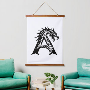 Dragon Styled Letter A, Dragon Alphabet, Monogram Hanging Tapestry