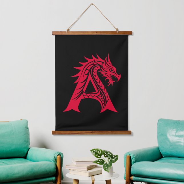 Dragon Styled Letter A, Dragon Alphabet, Monogram Hanging Tapestry (Living Room)
