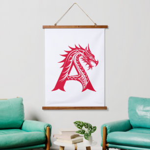 Dragon Styled Letter A, Dragon Alphabet, Monogram Hanging Tapestry