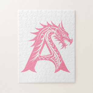 Dragon Styled Letter A, Dragon Alphabet, Monogram Jigsaw Puzzle