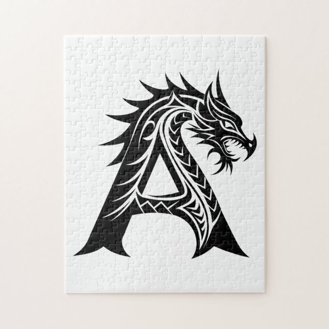 Dragon Styled Letter A, Dragon Alphabet, Monogram Jigsaw Puzzle (Vertical)