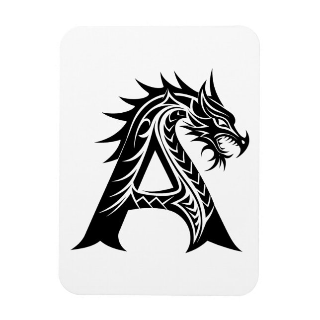 Dragon Styled Letter A, Dragon Alphabet, Monogram Magnet (Vertical)
