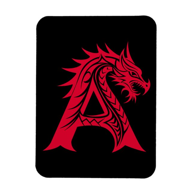 Dragon Styled Letter A, Dragon Alphabet, Monogram Magnet (Vertical)