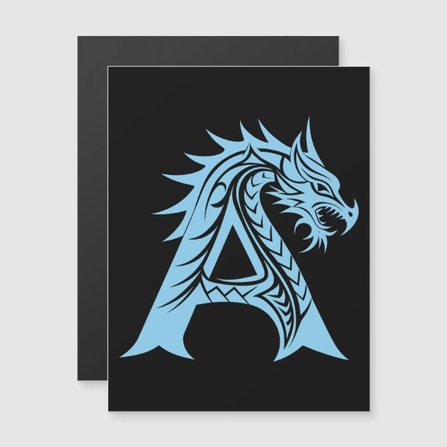 Dragon Styled Letter A, Dragon Alphabet, Monogram Magnetic Invitation (Front/Back)