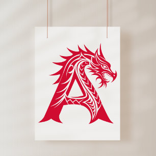 Dragon Styled Letter A, Dragon Alphabet, Monogram Photo Print