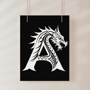 Dragon Styled Letter A, Dragon Alphabet, Monogram Photo Print