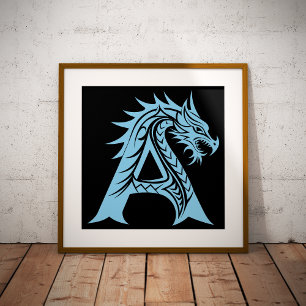 Dragon Styled Letter A, Dragon Alphabet, Monogram Photo Print