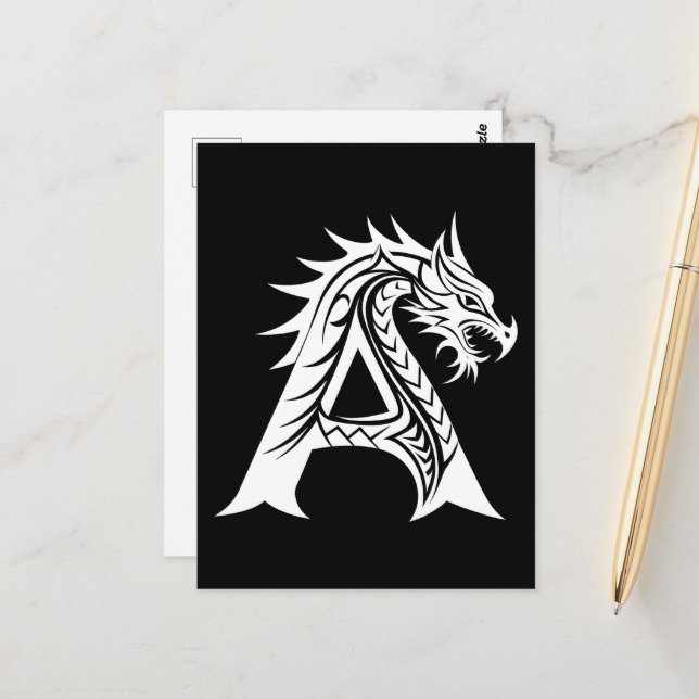 Dragon Styled Letter A, Dragon Alphabet, Monogram Postcard (Front/Back In Situ)