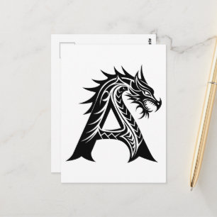 Dragon Styled Letter A, Dragon Alphabet, Monogram Postcard