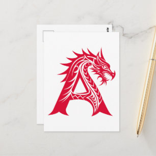 Dragon Styled Letter A, Dragon Alphabet, Monogram Postcard