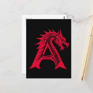 Dragon Styled Letter A, Dragon Alphabet, Monogram Postcard