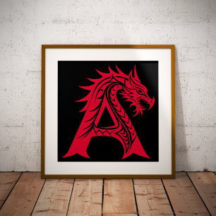 Dragon Styled Letter A, Dragon Alphabet, Monogram Poster