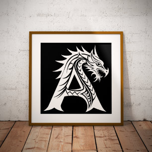 Dragon Styled Letter A, Dragon Alphabet, Monogram Poster