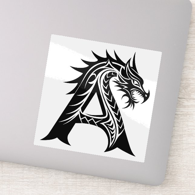 Dragon Styled Letter A, Dragon Alphabet, Monogram Sticker (Detail)