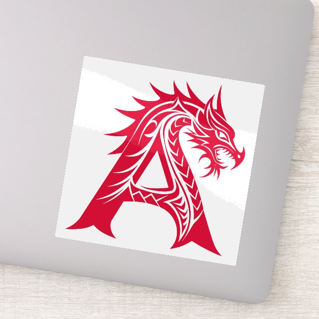 Dragon Styled Letter A, Dragon Alphabet, Monogram Sticker (Detail)
