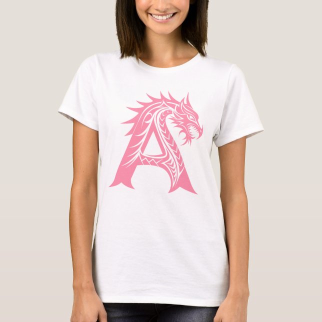 Dragon Styled Letter A, Dragon Alphabet, Monogram T-Shirt (Front)