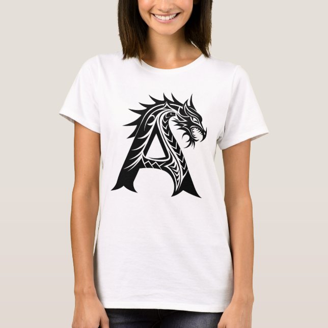 Dragon Styled Letter A, Dragon Alphabet, Monogram T-Shirt (Front)